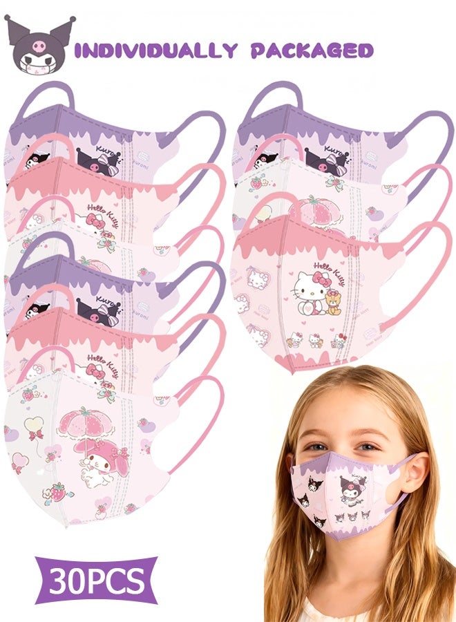 دبليو أف أف أو عبوة 30 قناع وجه للأطفال قابل للتصرف للأعمار من 5 إلى 12 سنة، قناع وجه آمن بثلاث طبقات للأطفال للاستخدام اليومي، مشابك أنف معدنية بالكامل - 3 أشكال - Image 1